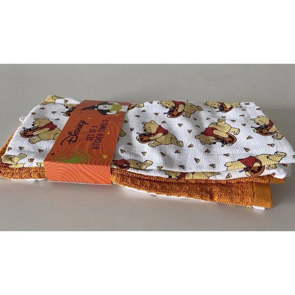 3‎ Pack Disney Winnie The Pooh Halloween Candy Corn Kitchen Towels 16 X 26” NEW